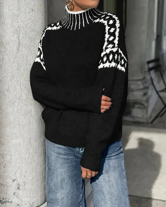 Elspeth | Mock-Neck Fair Isle Knit Sweater