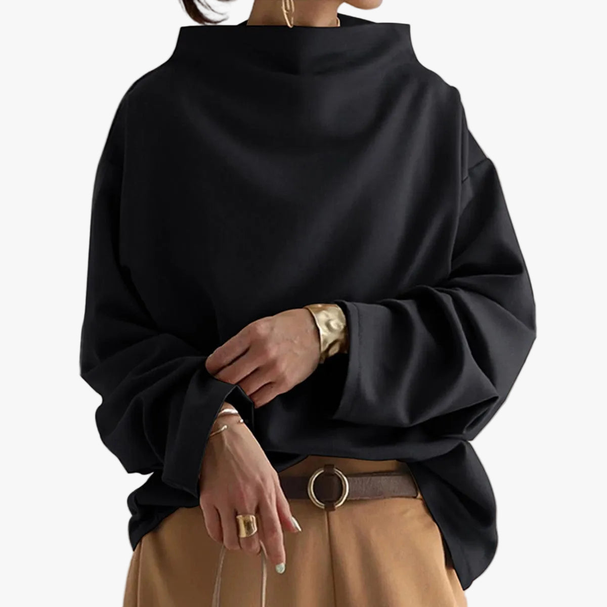 Eva | Sweater med høj hals og lave skuldre