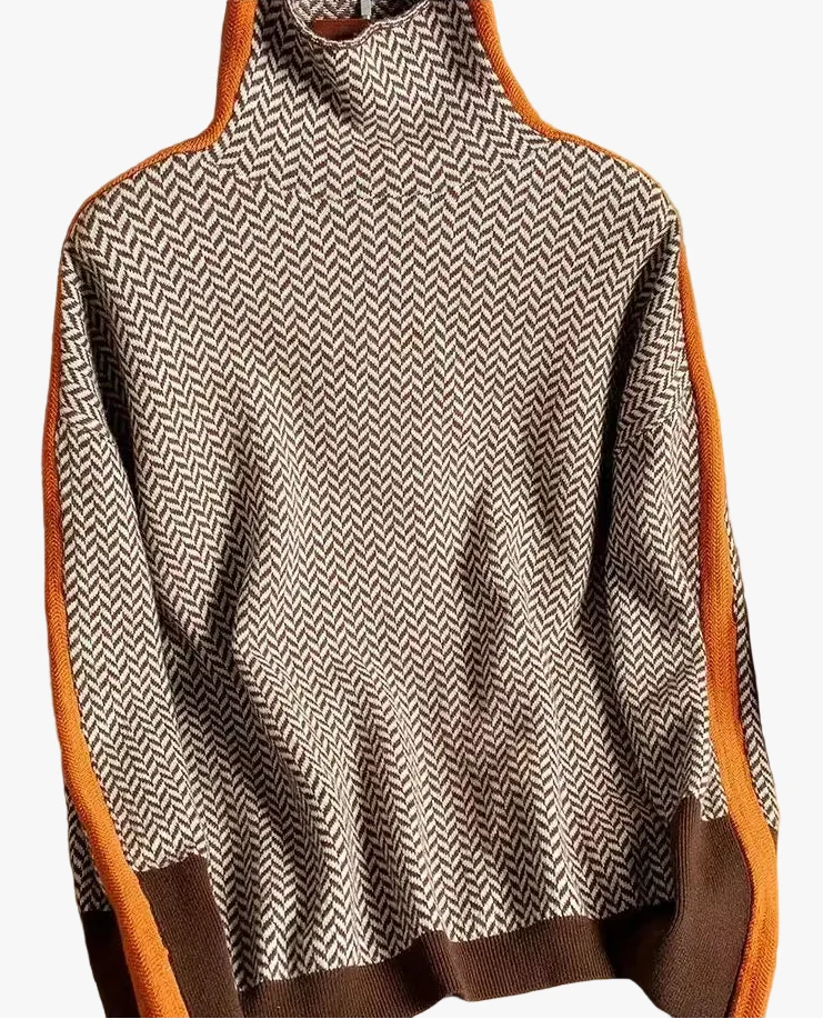 Hedda | Sildebensmønstret sweater med rullekrave