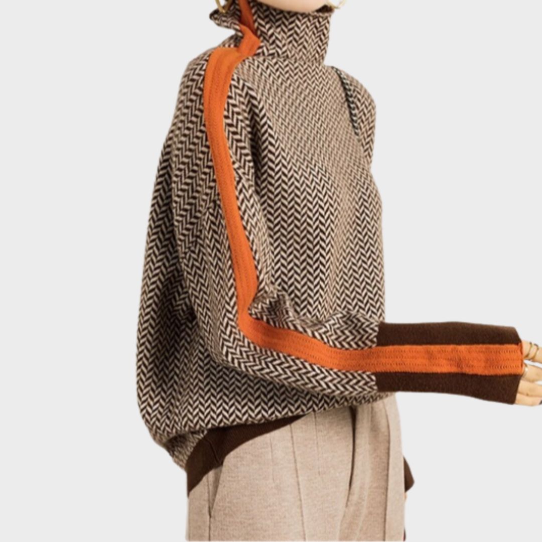 Hedda | Sildebensmønstret sweater med rullekrave