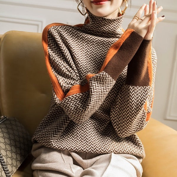 Hedda | Sildebensmønstret sweater med rullekrave