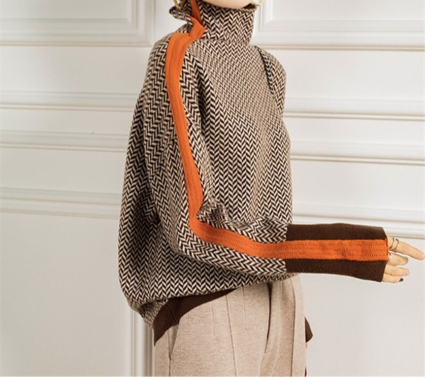 Hedda | Sildebensmønstret sweater med rullekrave