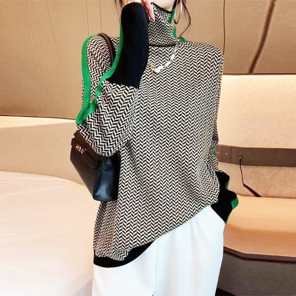 Hedda | Sildebensmønstret sweater med rullekrave