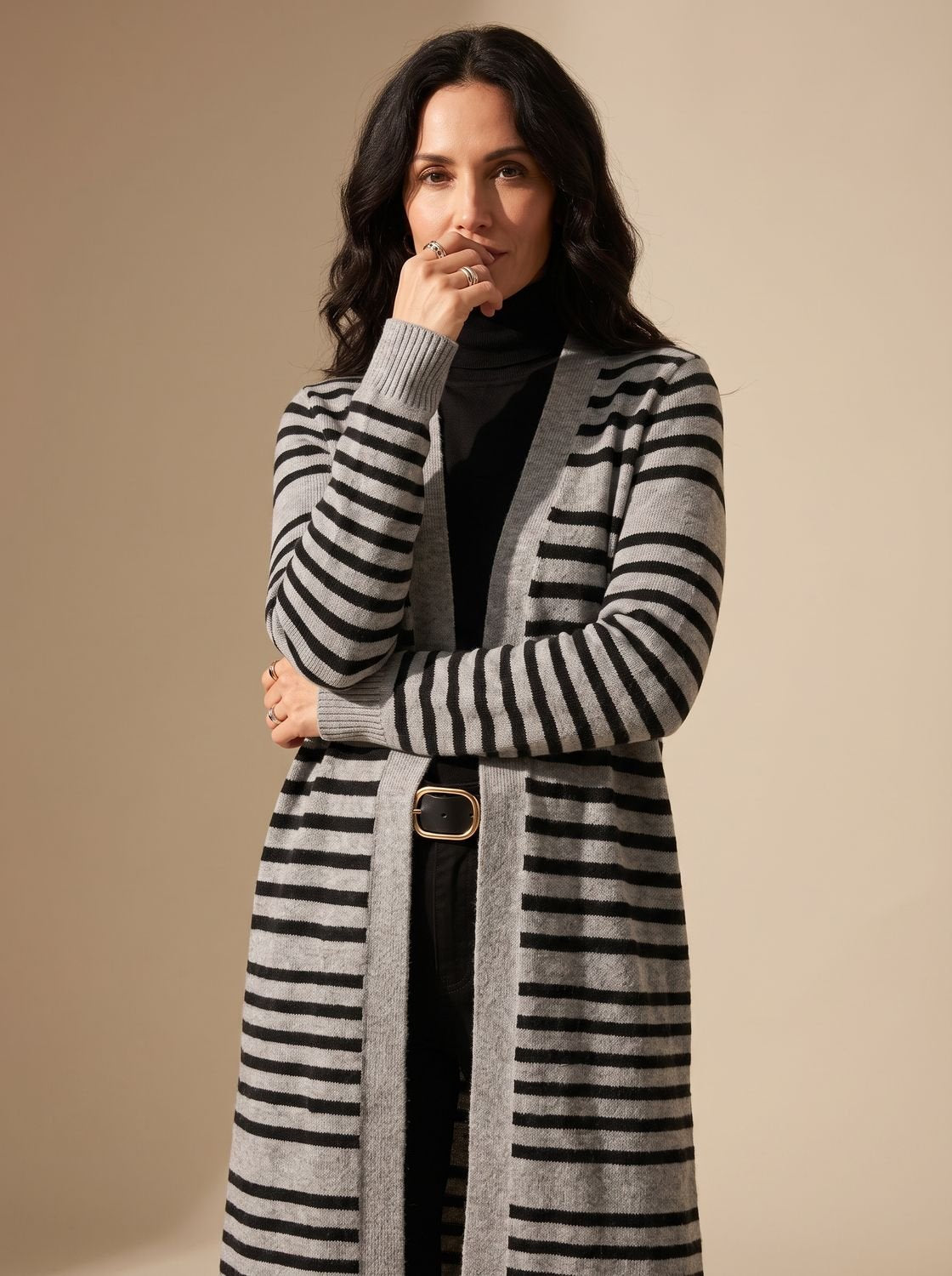 Violetta | Striped Longline Open-Front Cardigan