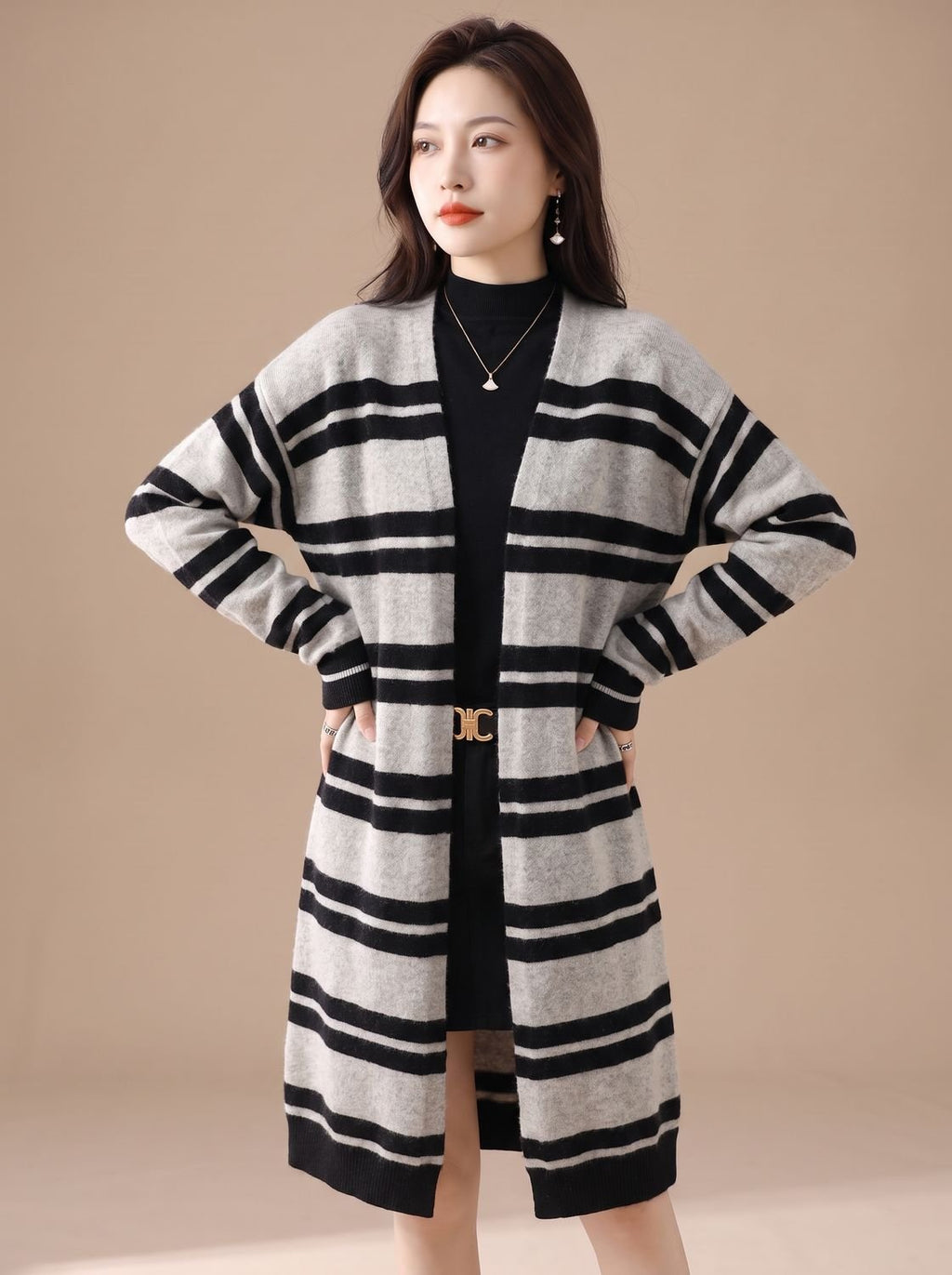 Violetta | Striped Longline Open-Front Cardigan