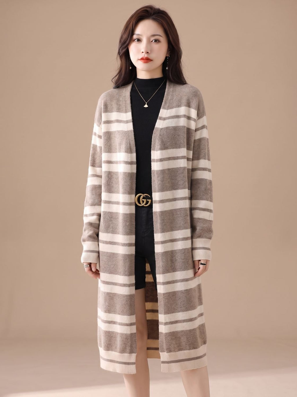 Violetta | Striped Longline Open-Front Cardigan