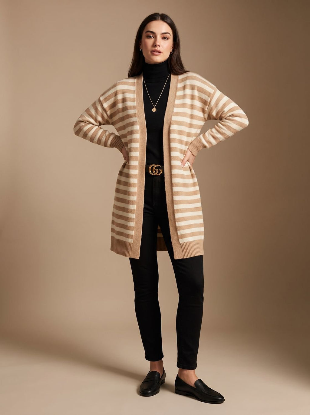 Violetta | Striped Longline Open-Front Cardigan