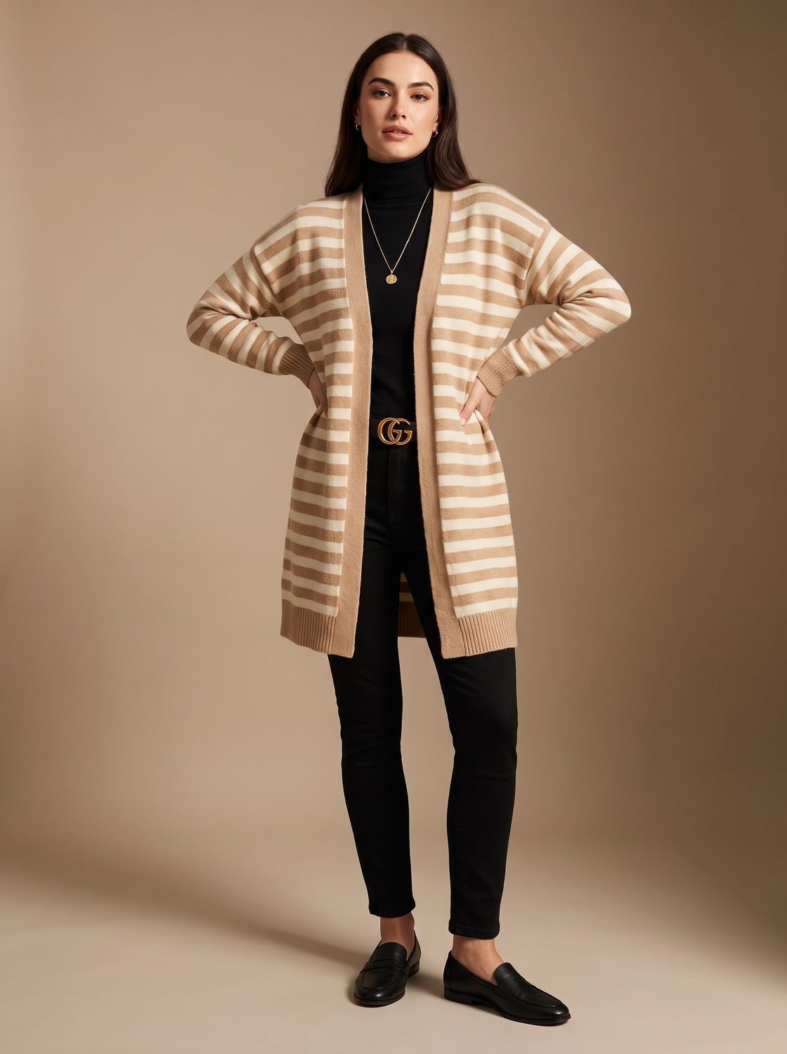 Violetta | Striped Longline Open-Front Cardigan