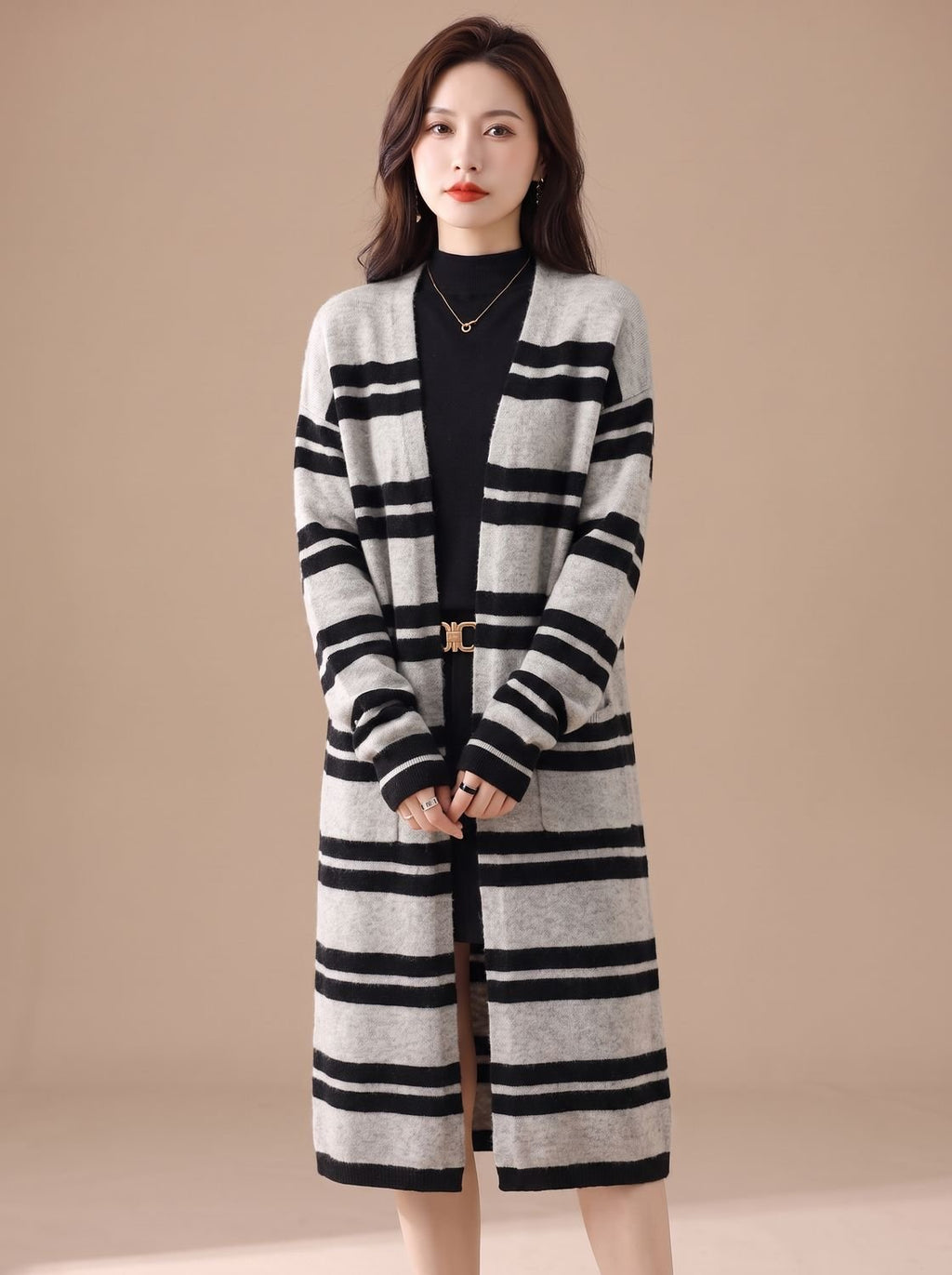 Violetta | Striped Longline Open-Front Cardigan