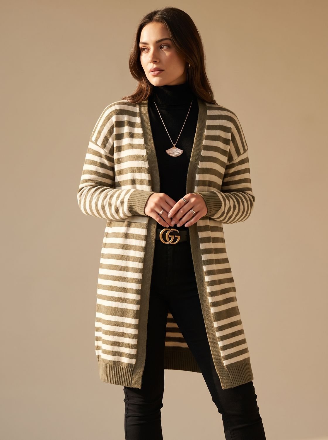 Violetta | Striped Longline Open-Front Cardigan